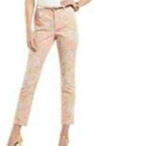 Womens Denim Ankle Jeans Chaps Pink Paisley size 2 Stretch Slim 5 Pocket Pants - Picture 1 of 5